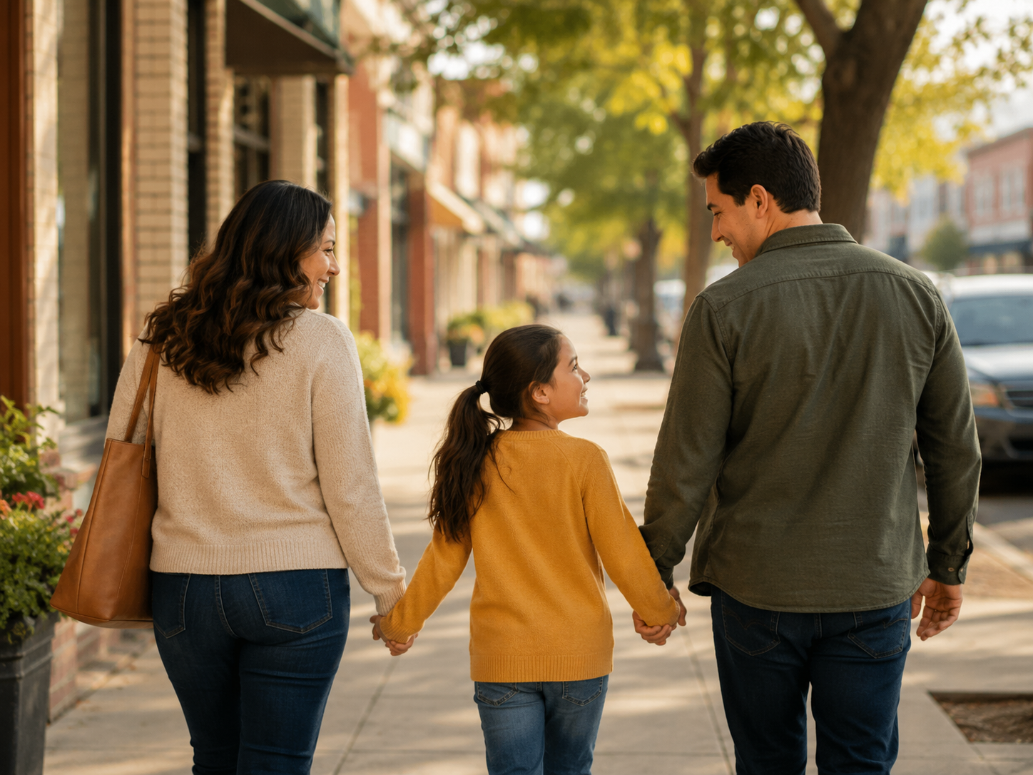 A family walking together in their community