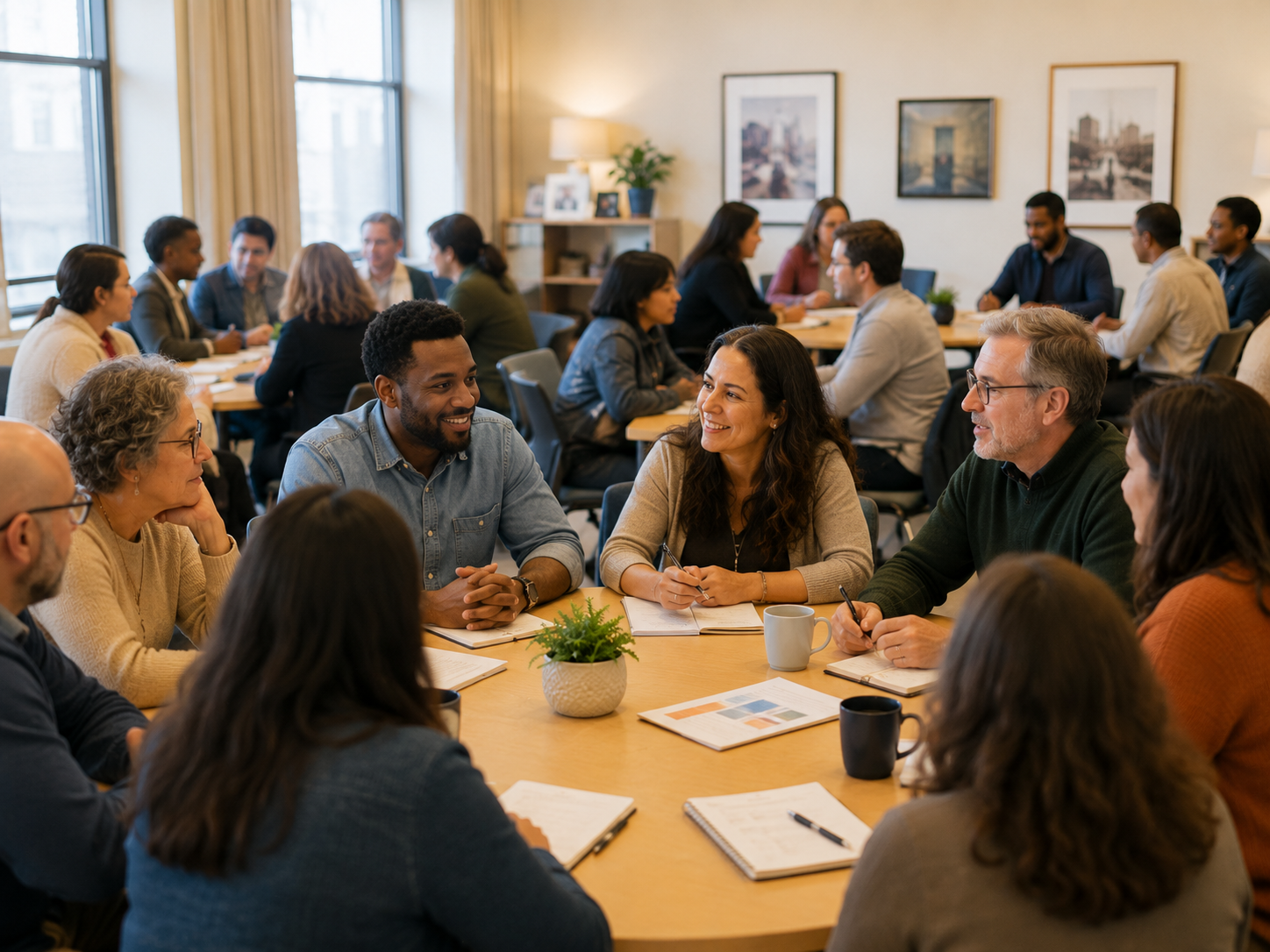 Team members meeting together around a table
